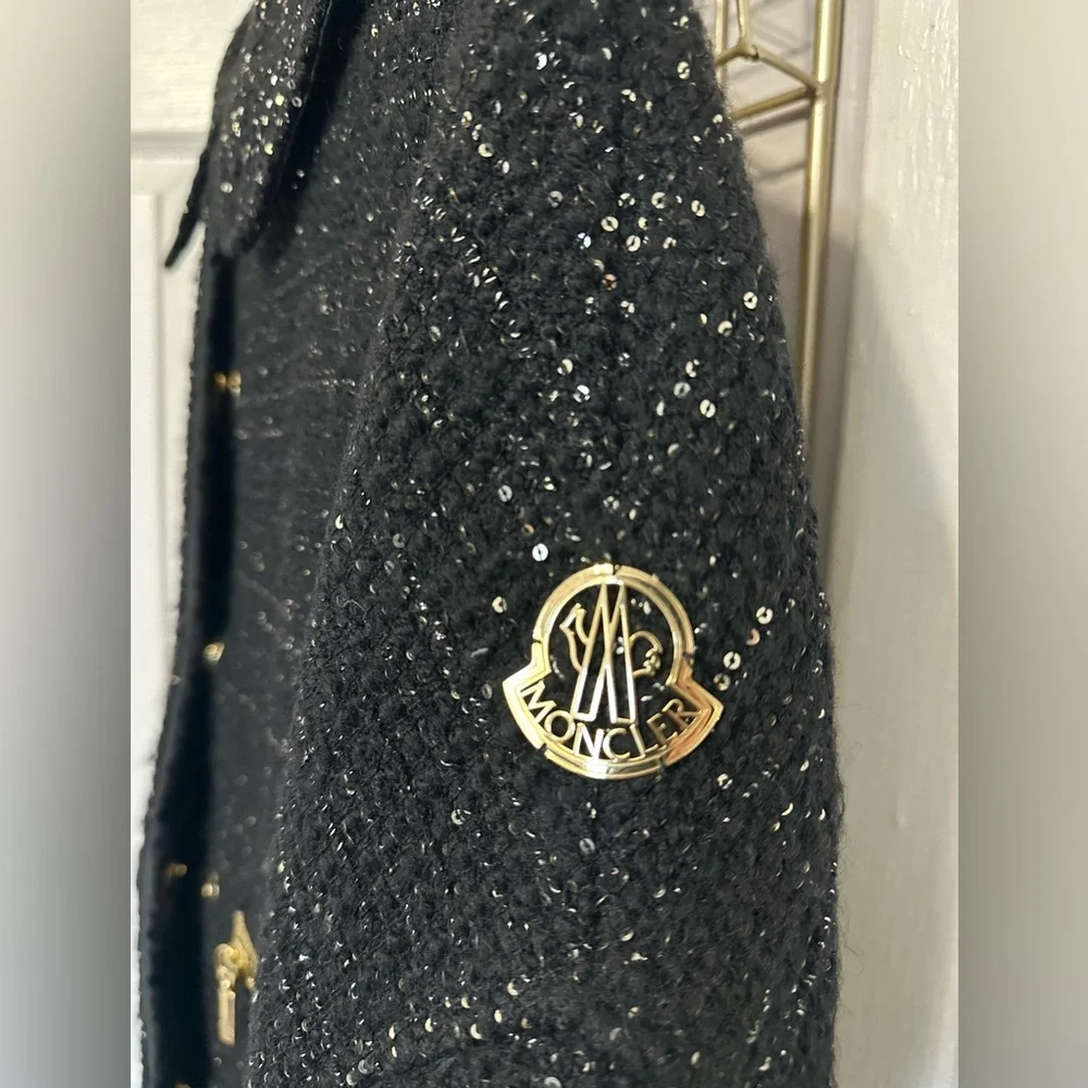 Moncler Gamme Rouge Limited Edition Sequin Statement Coat – Size 0 Black & Gold✨ - Picture 5 of 9